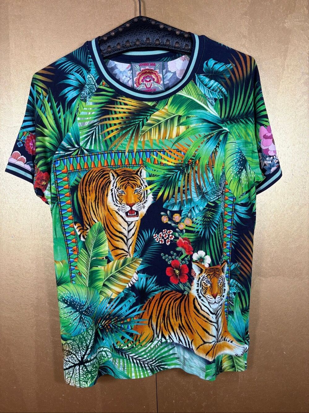 Johnny Was Janie Favorite Raglan Tee Tigres Tiger Green Blue Top Shirt size S